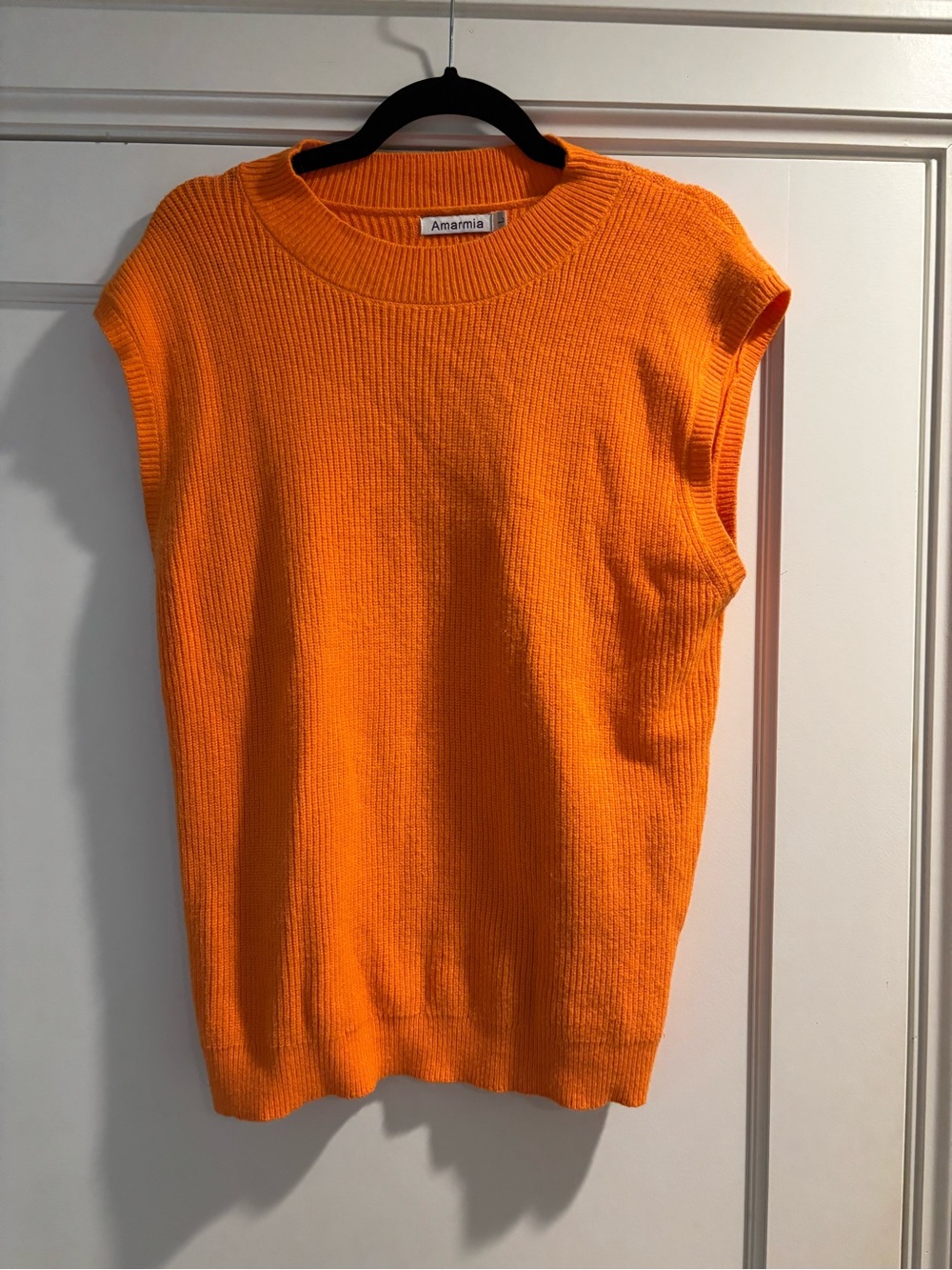 Bright Orange Sleeveless Crewneck Knit Top